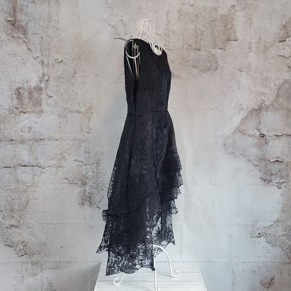 Mengsha Elegant Black Hi Lo Tiered Ruffle Evening Dress Womens Size M